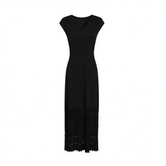 [708]G      IULV  French-style Elegant Black Hollow-out V-neck Sleeveless Knitted Dress