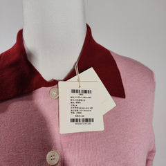 [924]N ORG Raspberry Rose Pink and Red Collar Slim-Fit Flattering Versatile Sweet Commuter Knit Base Top