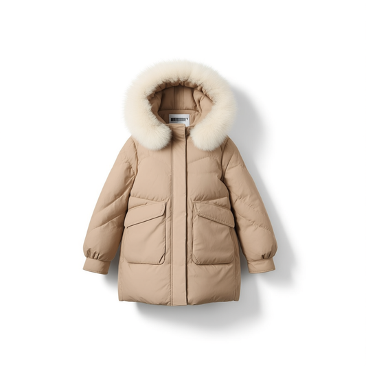 [376]GG   Women's Winter Down Jacket with Detachable Hood and Fox Fur Trim, Fashionable and Casual