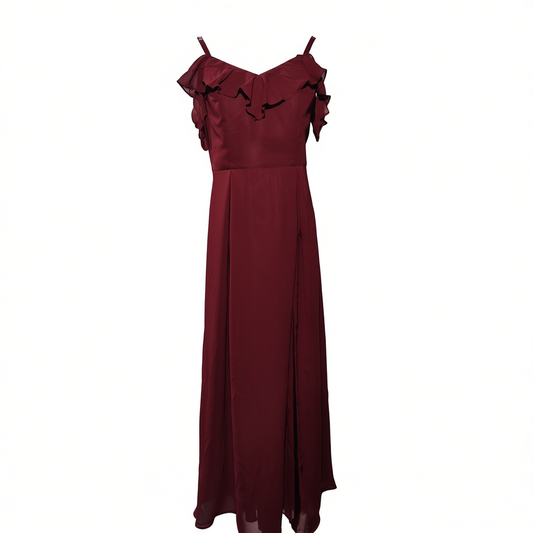 [978]GG   Wine-colored Toasting Dress for Bride, Evening Gown, Bridesmaid Dress, Sister Dress, Long Stretch Satin Split Strap Dress with Ins Style