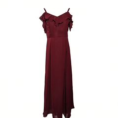 [978]GG   Wine-colored Toasting Dress for Bride, Evening Gown, Bridesmaid Dress, Sister Dress, Long Stretch Satin Split Strap Dress with Ins Style