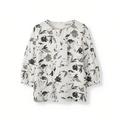 [212]N Fenidi 2025 Spring New Simple Round Neck Printed Elegant French Style Blouse with Three-Quarter Sleeves for Women
