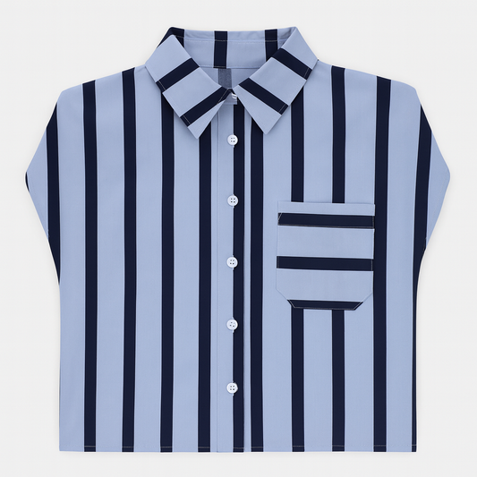 [601]GS   Women's Sleeveless Shirt with French Polo Collar Stripes, International Brand Cut Label End-of-Line Stock
