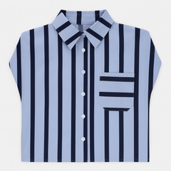 [601]GS   Women's Sleeveless Shirt with French Polo Collar Stripes, International Brand Cut Label End-of-Line Stock