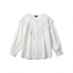 [492]N Vero Moda Shirt 2025 Summer New Arrival Pure Cotton Round Neck Blouse with Front Ruffle Trim 325205049