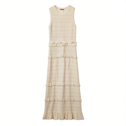 [811]NM  High-End Women's Clothing  Spring New French Chic  Ruffle Sleeveless Knit Dress