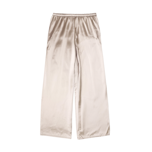 [654]GG       French Chic Satin Acetate Straight Leg Casual Pants for Women, Summer Elegant Floor-Length Wide-Leg Trousers