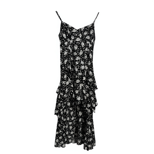[096]NM  Women's Sleeveless Ruffle Dress with Floral Print, 2025 Summer New Style, Unique Long Dress