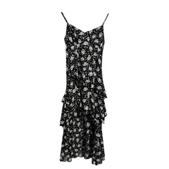 [096]N Luna7xi Women's Sleeveless Ruffle Dress with Floral Print, 2025 Summer New Style, Unique Long Dress