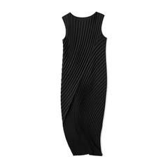 [467]G    Oz Country Elegant Pure Color Dress with Year-Ring Pleats, Cool and Smooth Fabric, Sleeveless Mid-Length Vest Dress for Women