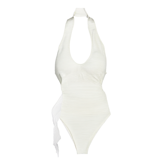 [518]GG    White Halter One-Piece Swimsuit for Women – Elegant Beach Vacation Swimwear with a High-End Feel
