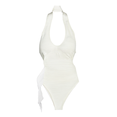 [518]GG    White Halter One-Piece Swimsuit for Women – Elegant Beach Vacation Swimwear with a High-End Feel