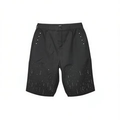 [823]G    LostMyself Elegant Ruby Hot Fix Embroidered A-Line Loose Wide-Leg Pleated Striped Capri Dress Pants Shorts
