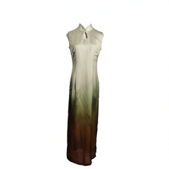 [587]GG    New Chinese Style Summer Ramie Dyed Chiffon Waterdrop Neck Improved Qipao Dress for Women