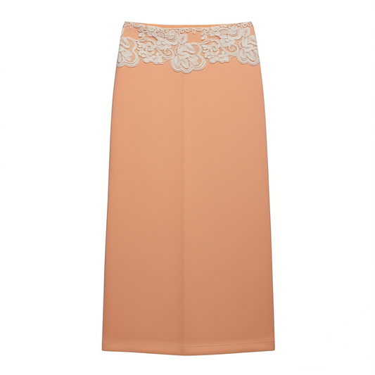 [813]NM  Elegant Off-Shoulder Airy Lace-Frilled Fitted Top & Midi Skirt Summer