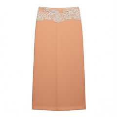 [813]N Yu Xiaoxiao [Lazy Enchantress] Elegant Off-Shoulder Airy Lace-Frilled Fitted Top & Midi Skirt Summer
