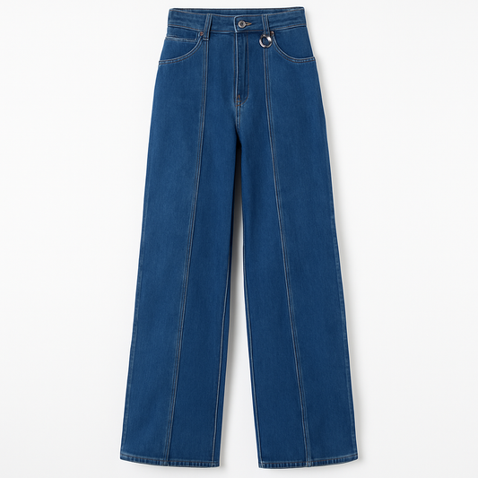 [618]MS Recreate the Divine Pants! Curved Blue Jeans for Women - High-Waisted Slimming Wide-Leg Casual Pants with Design