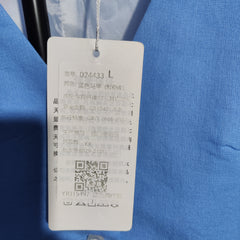 [010]N Summer women's fashion coordinated set - stylish street-ready blue cotton-linen V-neck blazer and vest two-piece set