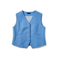 [010]N Summer women's fashion coordinated set - stylish street-ready blue cotton-linen V-neck blazer and vest two-piece set