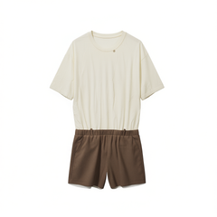 [599]MM  Timeless Constructed Color-Block Faux Two-Piece Casual Women's Waist-Cinching Summer Mini Dress