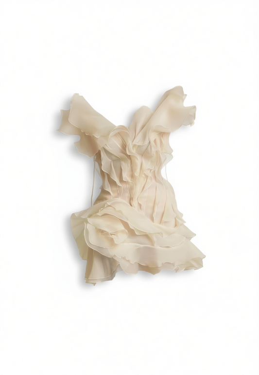 [903]NN Datt Vietnam Boutique Ruffled Dress Sheer Fabric 2024 New Collection Elegant Stylish High Quality White Mini Skirt Date