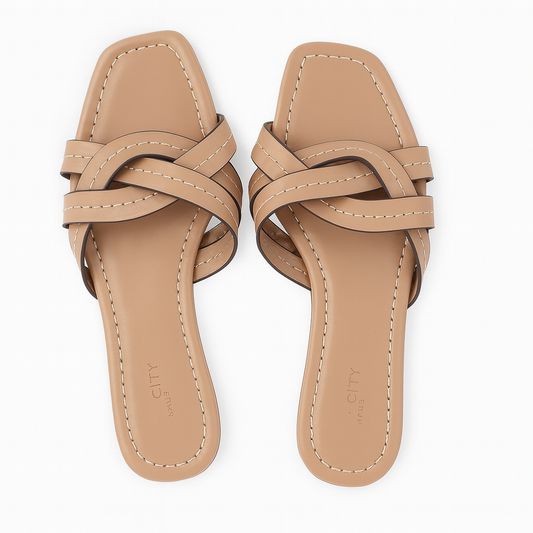 [657]JS Run into Spring |chic Walking on the Streets of Seoul Retro Square Toe Braided Versatile Slippers