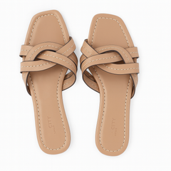[657]JS Run into Spring |chic Walking on the Streets of Seoul Retro Square Toe Braided Versatile Slippers