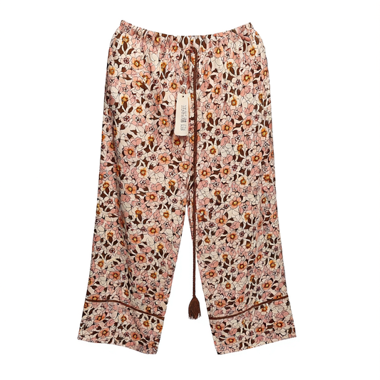 [424]G   [Promotional Price] 100% Hemp Printed Retro Unique Wide-leg Pants Casual Long Pants Artistic Slimming Vacation Drawstring Elastic Waist Straight-leg Pants