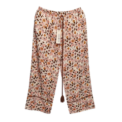 [424]G   [Promotional Price] 100% Hemp Printed Retro Unique Wide-leg Pants Casual Long Pants Artistic Slimming Vacation Drawstring Elastic Waist Straight-leg Pants