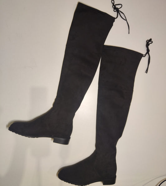 [586]MM  High Heel Boots Women Long Boots New Spring and Autumn Over-the-Knee Boots Black Plus Size Thick Legs Large Size Elastic Boots