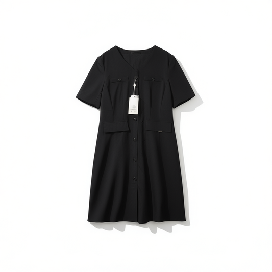[354] Elegant and Intellectual Style for Women – Apricot V-Neck Short-Sleeve Mini Dress with a Sophisticated, Slimming Silhouette and Socialite Vibe