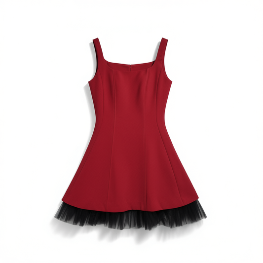 [291]GM    French Style Red Halter Dress for Women's Spring 2025 Trend Pure and Sexy Girl Short Skirt
