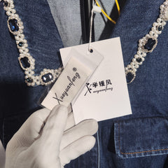 [189]G  Miu Miu Style Denim Blue Sleeveless Vintage Pleated Skirt Dress New Women's Clothing