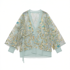 [283]G   Guoguo Jia Emerald Shadow Flower Branches New Chinese Style Embroidered Jacquard Jacket Women's Spring New Fashion Elegant Top