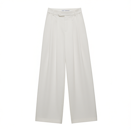 [631]N Ourhour Intellectual Black and White Dual-Tone Minimalist Pleated High-Waisted Tailored Trousers Women's Spring Designer-Style Casual Pants