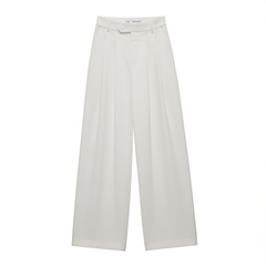 [631]N Ourhour Intellectual Black and White Dual-Tone Minimalist Pleated High-Waisted Tailored Trousers Women's Spring Designer-Style Casual Pants
