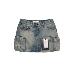 [052]N  Maruco Heavy Distressed Wash! Workwear Denim Skirt High-Waisted Slimming Retro A-Line Skirt Women's Short Skirt