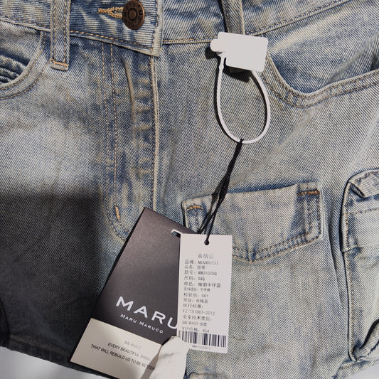 [052]N  Maruco Heavy Distressed Wash! Workwear Denim Skirt High-Waisted Slimming Retro A-Line Skirt Women's Short Skirt