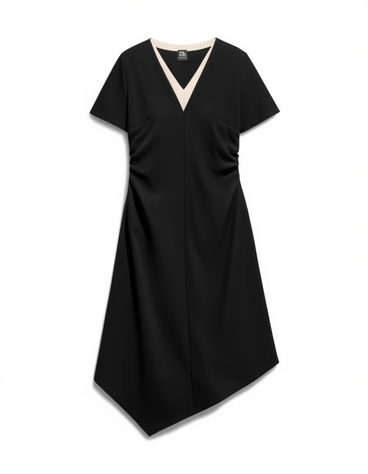 [446]GN  DuShu Plus Size Women's Clothing Simple and Elegant Acrylic Fake Two-Piece Seamless Dress Slimming for Plus Size Asymmetrical Dress