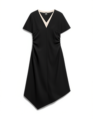 [446]GN  DuShu Plus Size Women's Clothing Simple and Elegant Acrylic Fake Two-Piece Seamless Dress Slimming for Plus Size Asymmetrical Dress