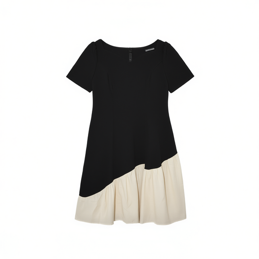 [702]N  Dushu Plus Size Women's [Black Label Series] 2025 Summer Elegant Party French Color-Blocked Mermaid Short-Sleeve Dress