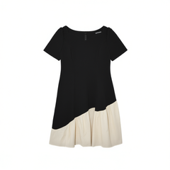 [702]N  Dushu Plus Size Women's [Black Label Series] 2025 Summer Elegant Party French Color-Blocked Mermaid Short-Sleeve Dress