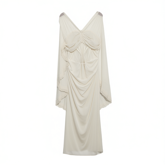 [470]GM      Plus Size Semi-Transparent Fishbone Chiffon Goddess Train Dress for Slightly Plump Women, New Style with Silver Ring Kiss Marks and Elegant Style