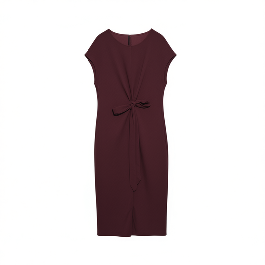 [179]N Wine Red Women's 2025 Summer Unique Design Waist-Cinching Slimming Elegant Luxury Short-Sleeve T-Shirt Dress
