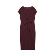 [179]N Wine Red Women's 2025 Summer Unique Design Waist-Cinching Slimming Elegant Luxury Short-Sleeve T-Shirt Dress