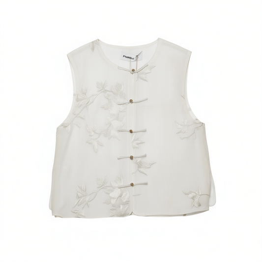 [157]G   New Chinese Style Sheer Embroidered Vest 2025 New Women's Summer Outfit