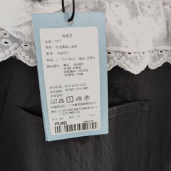 [516]G    PUKI Color-block Ruffled Hem Multi-pocket Trousers, Double Waist Slimming Design with Drapey Straight-leg Workwear Style