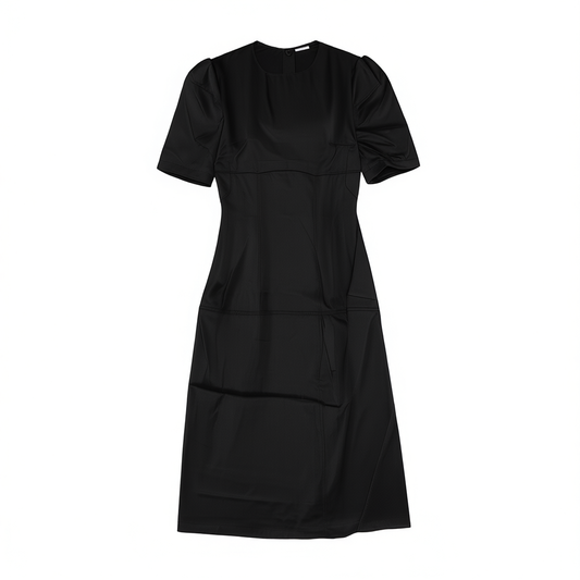 [874]NG     round-neck versatile little black dress, light mature style, professional commuter, tailored slimming and figure-flattering dress