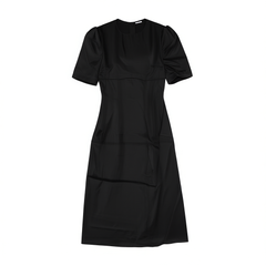 [874]N Imported triacetate minimalist round-neck versatile little black dress, light mature style, professional commuter, tailored slimming and figure-flattering dress