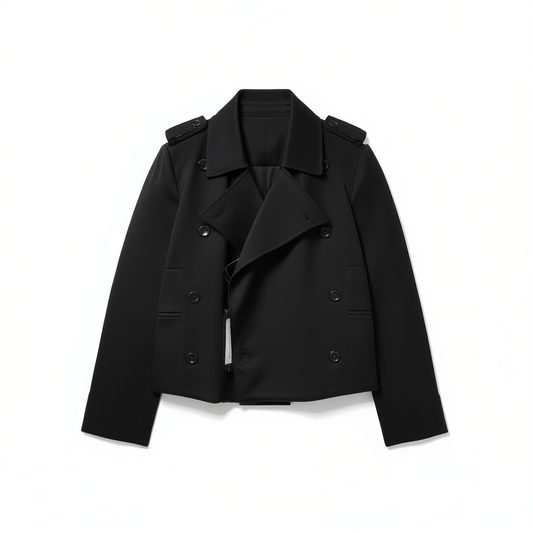 [855]NM  Oversized Lapel Waist-cinching Belted Tencel Wool Short Double-breasted Trench Coat